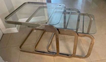 MidCentury Modern Glass / Metal Nesting Tables (3)