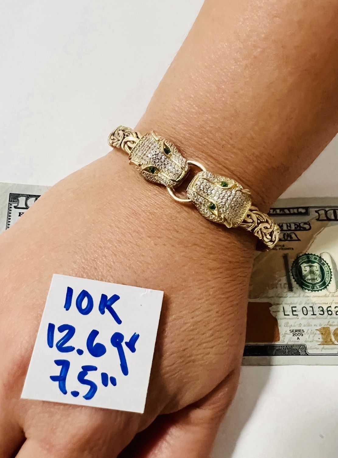 10K Yellow Gold Bracelet CUBIC ZIRCONIUM STONES For Wedding 12.6Gr 7.5 Inches Long