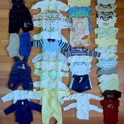 39-Piece, Boys 0-3 Months, Clothes Bundle: Sleepers, Bodysuits, Rompers, Overalls, Shirts, Pants