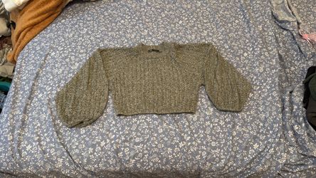 Olive Green Cropped Knit Sweater