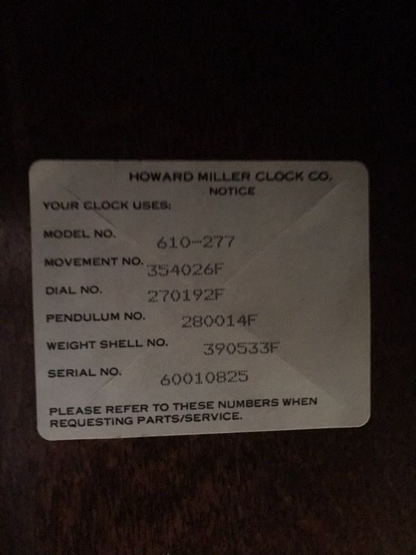 Howard Miller Grandfather Clock - Model 610-277 - $375 (Forest Grove)