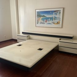 Vintage Rougier Postmodern Bedroom Set – Lacquer Platform Bed + Dresser + Mirror + Nightstands