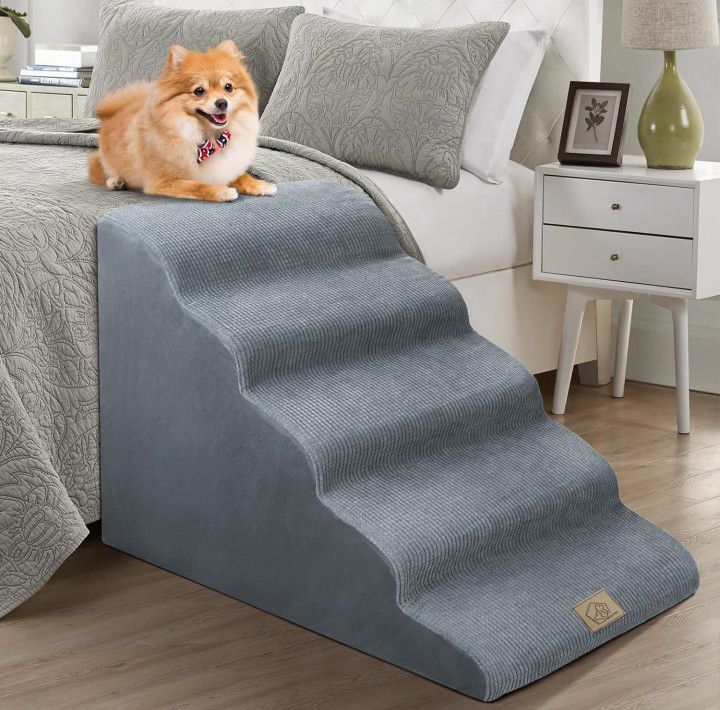 Mestuel Large Dogs Stairs to High Bed, 23in Foam Pet Stairs Steps for Small Large Medium Dogs, 5 Steps Dog Ladder Ramp to Couch Sofa Bed Indoor