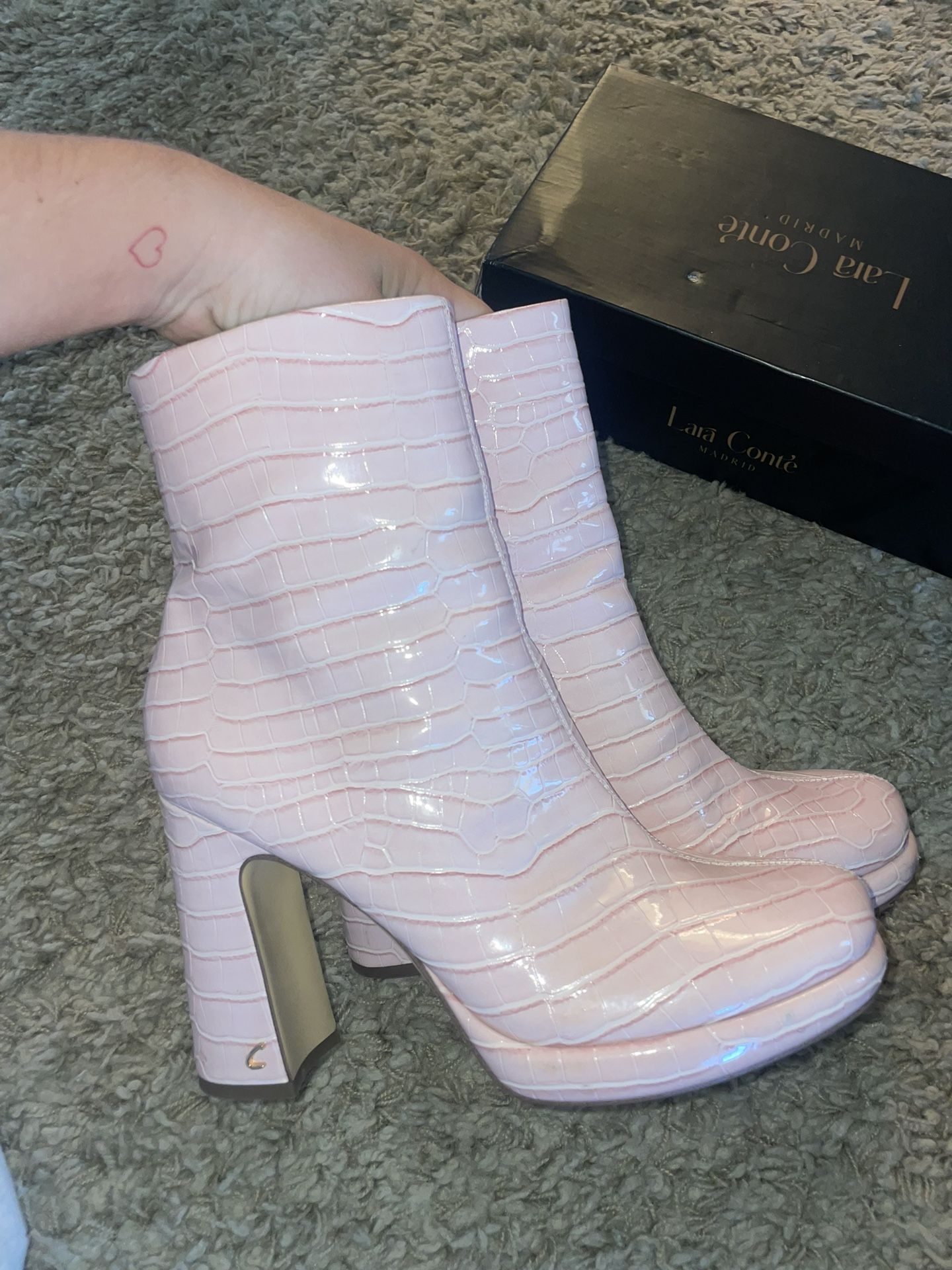 Pink Crocodile Heels , Chunky Boot