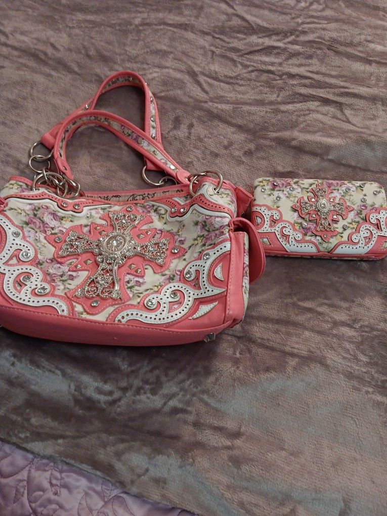Purse And Wallet - Floral Cross