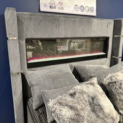 QUEEN BED FRAME WITH FLAME BOX 16 ADJUSTABLE COLOR (KING AVAILABLE) - [NEW]