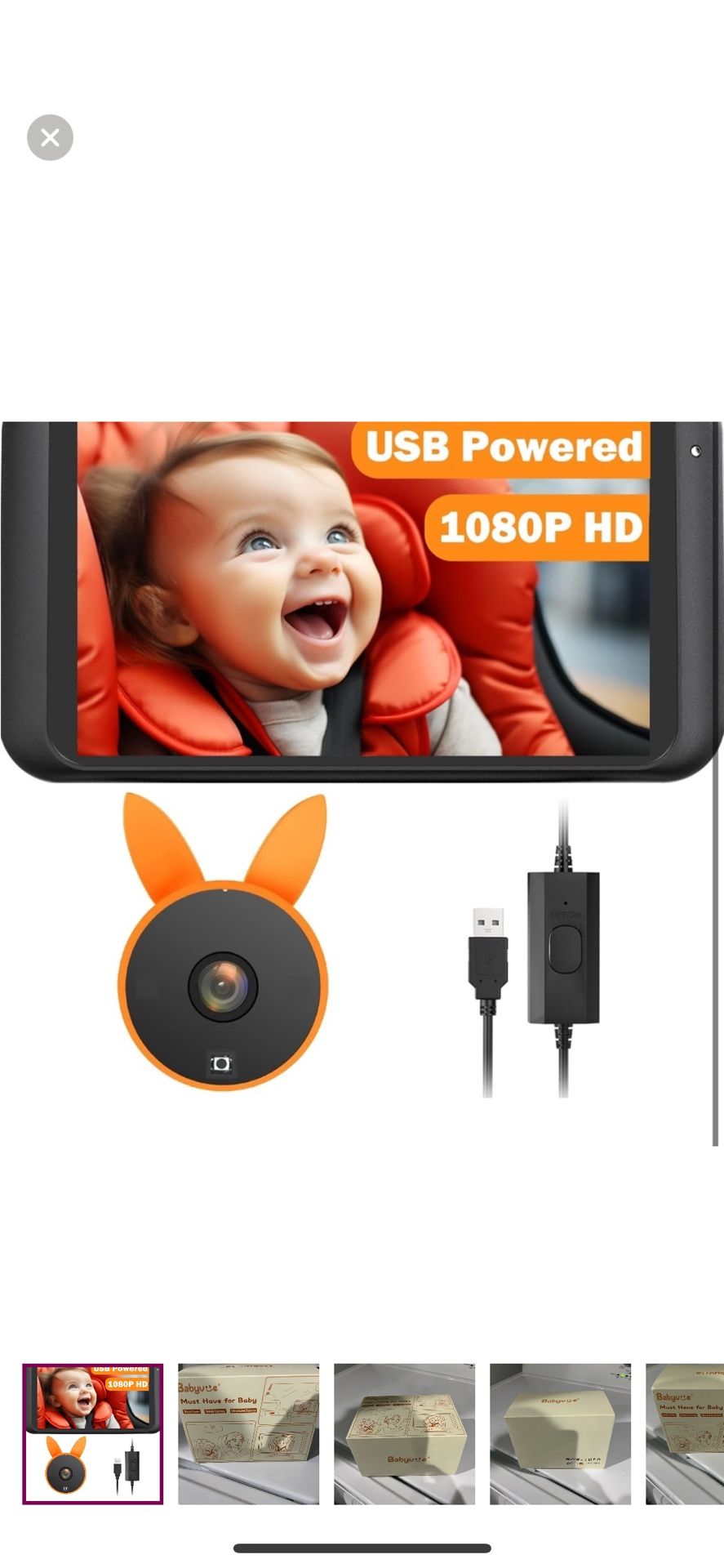 BabyVue USB Powered 1080P HD Car Video Player - Black and Orange baby monitor for car