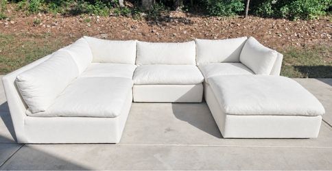 American Signature Lola 5 Piece Ivory Down Feather Modular Sectional with Ottoman