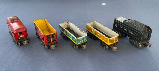 Vintage Marx Tin Litho Train Railroad Cars 0/0-27 Gauge Tender~Gondola-Caboose