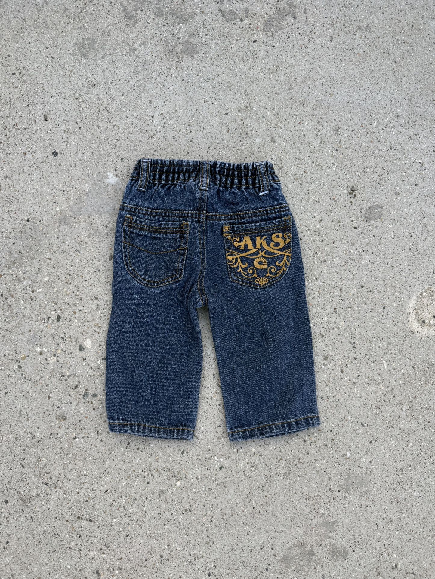 Navy blue denim baby boy shorts with gold embroidery size 3/6 months