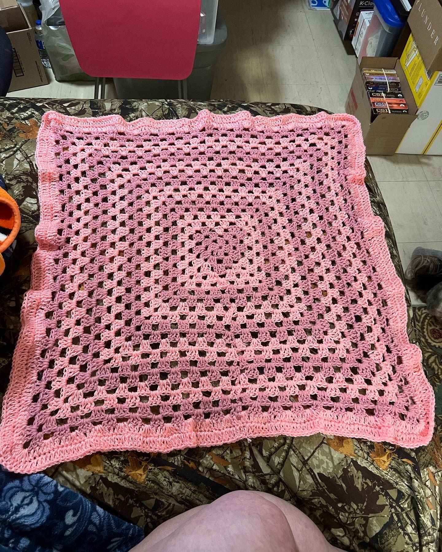 Pink Hearted Homemade Crocheted Baby Blanket