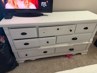 White Wood Dresser with Black Handles