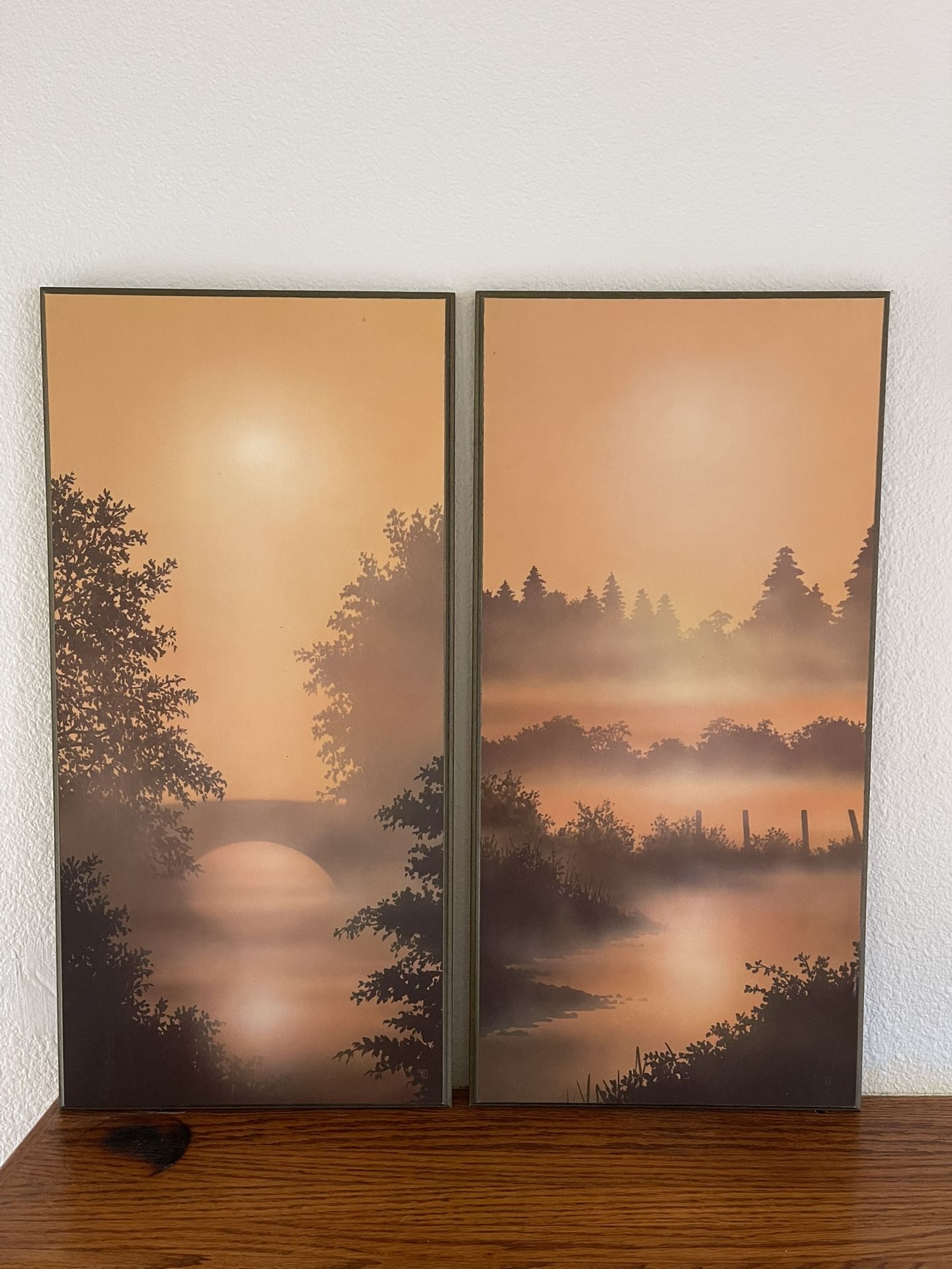 Wall Arts - Minimalist Misty Sunrise/Sunset Diptych