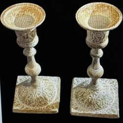 Vintage 2 Decorative Candle Holders Candlestick Holders with 2.5 in. Square Base