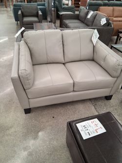 TOP GRAIN LEATHER CREAM LOVESEAT
