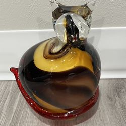 Hand Blown Art Glass Cat Figurine