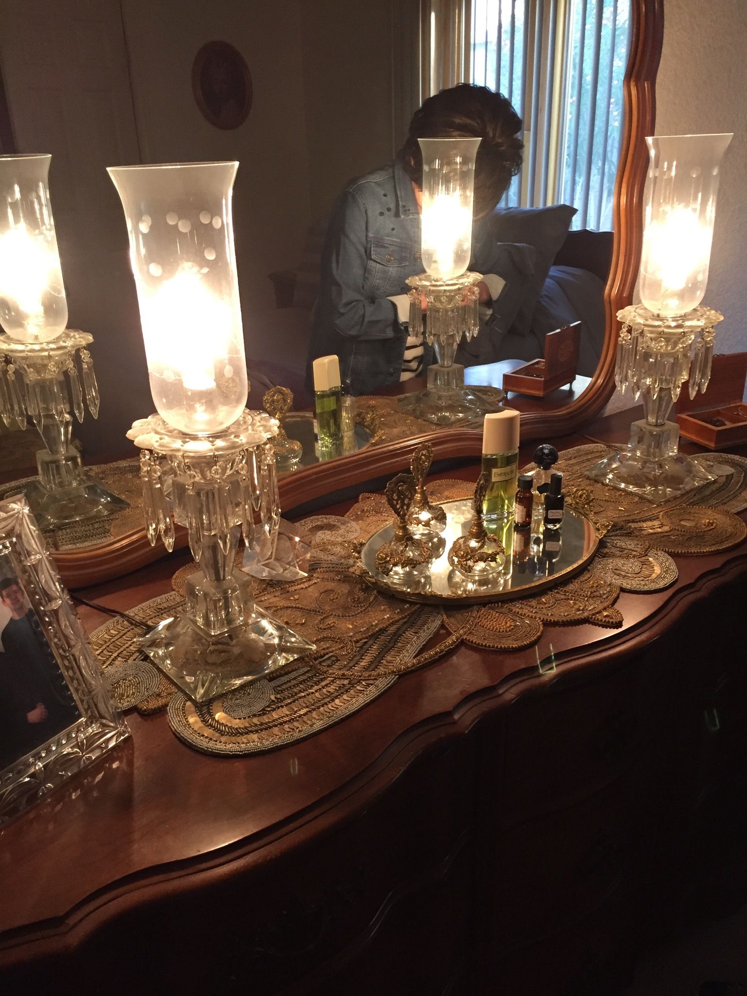 Antique Crystal Hurricane Lamps