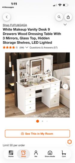 اللهه 山 Drawers Wood Dressing Table With 3 Mirrors, Glass Top,
