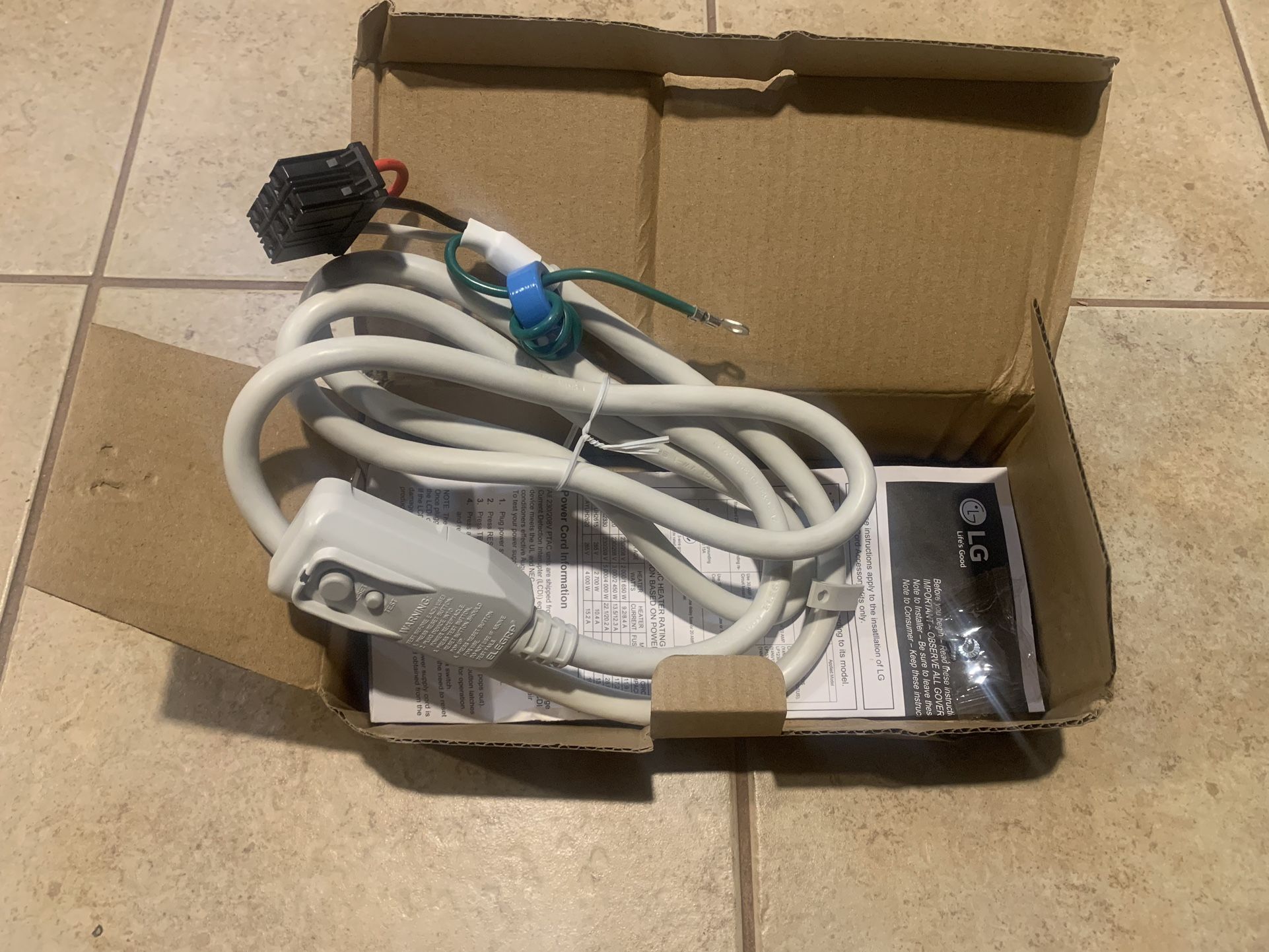 Power cord LCDI CAT . NO. L15620 20A 240VAC 60Hz 4800W