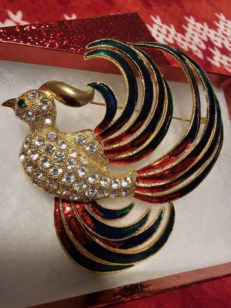$55.00 - 1980s Majestic Statement Brooch! Colorful Enamels & Rhinstones - Like New Condition!