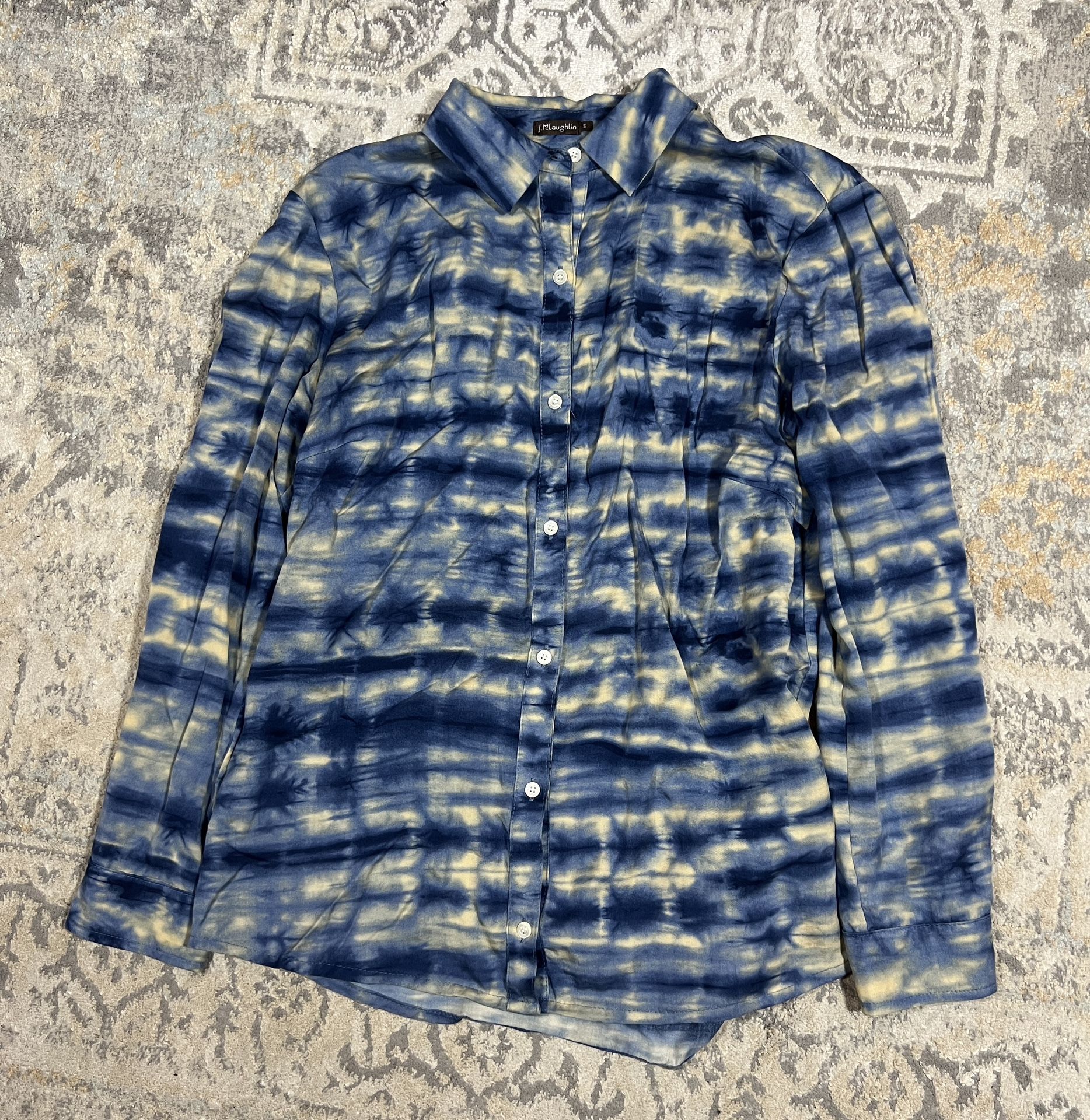 J. MCLAUGHLIN Blue Tie Dye Tencel Button Front Shirt Top Size S