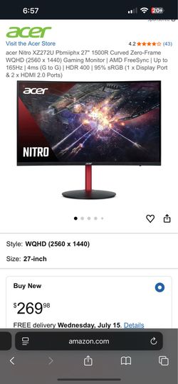 acer nitro xz272u 27-in wqhd (2560x1440) 165hz 4ms freesync va