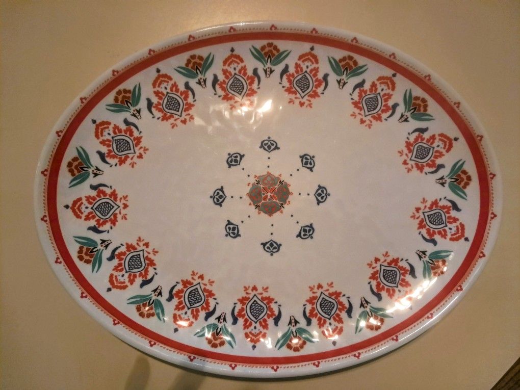 Melamine Coral & Teal Serving Platter