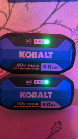 Two Kobalt batteries plus a rapid charger for sale. Brand new never used