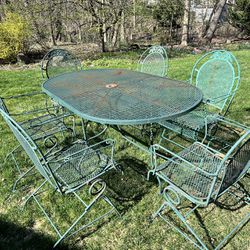 7 piece patio furniture BIG table 6 rocker chairs wrought iron