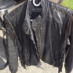Leather Harley Davidson fringe jacket size 36