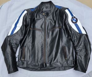 BMW Genuine Leather Motorcycle Jacket Mens XL Black Blue White