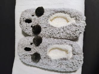 Gray Fuzzy Animal Slipper Socks