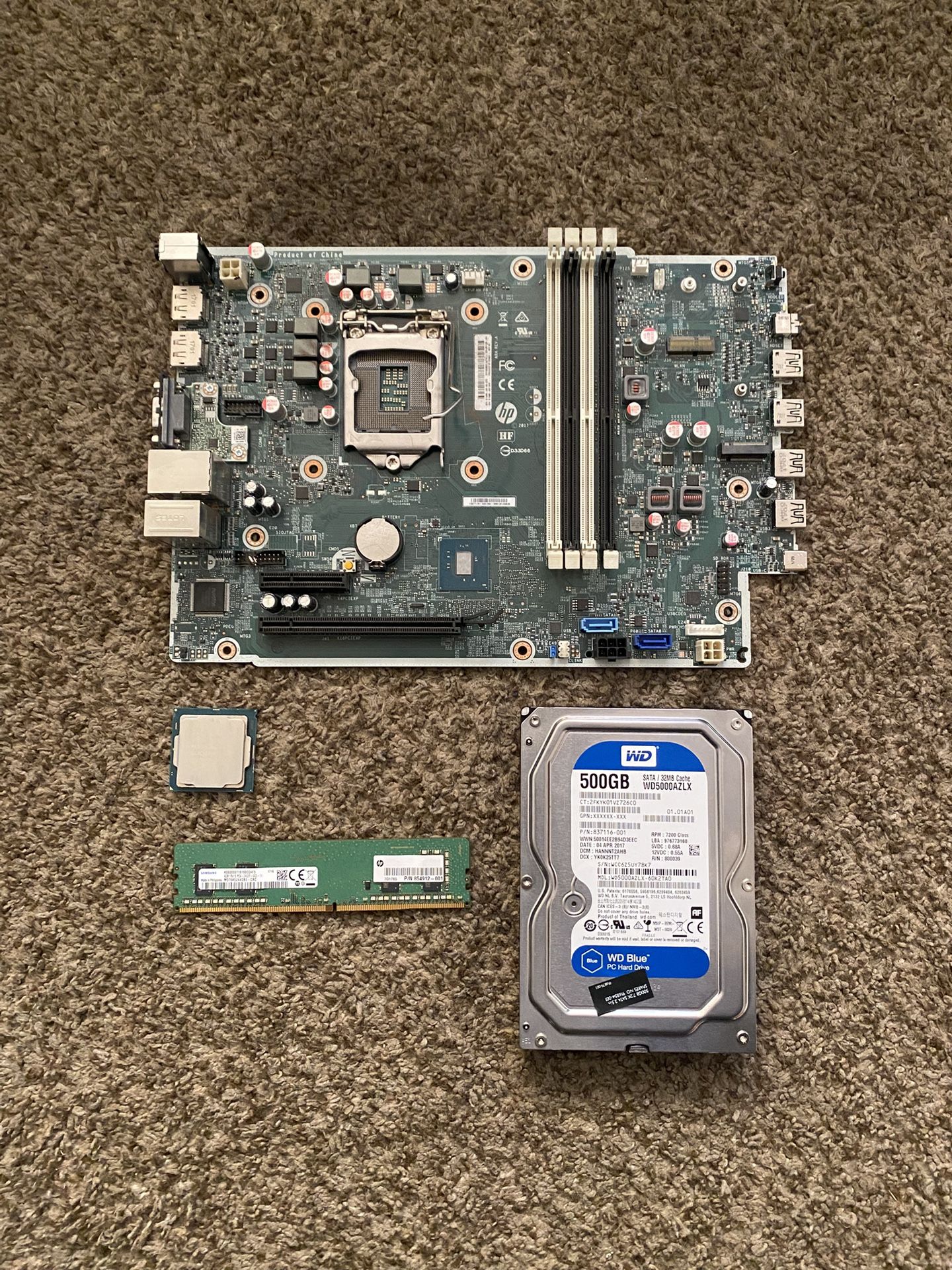 HP Motherboard and 4Gb x16RAM, Cpu I3-7100 ,500 Gb Hard Drive