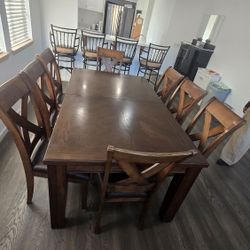 Solid Wood Dining Table Set with 8 Chairs – Extendable Leaf Included!