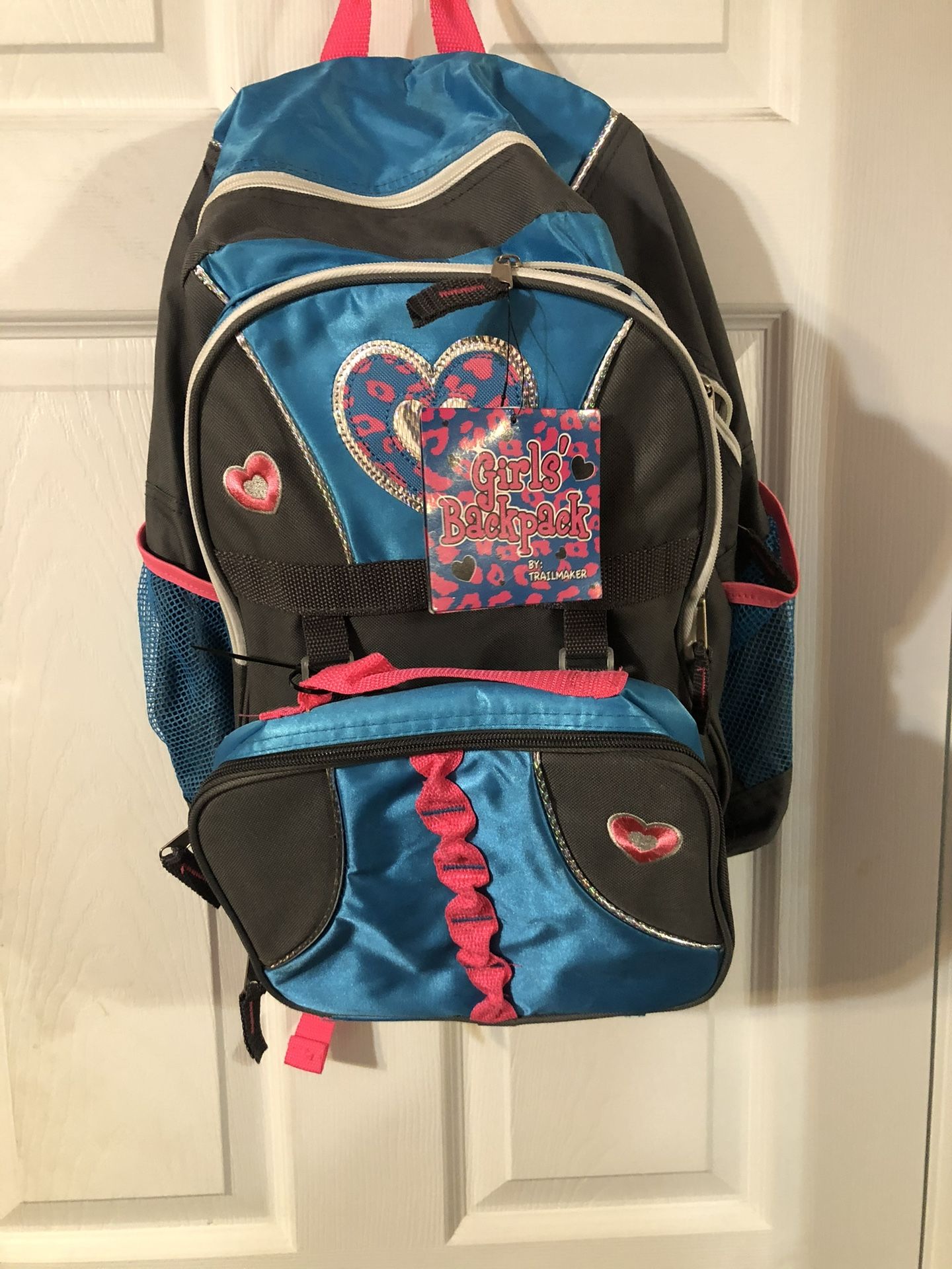 Kids Girls Large Backpack with matching lunch pail. Brand Trailmaker. Brand new with Tags never used.