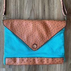Street Level Turquoise Canvas Faux Ostrich Crossbody Bag Purse