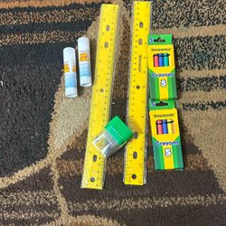 2 Glue Sticks 2  Plastic Rulers  2 Mini 5 Color Crayon 