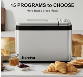 Neretva Bread Maker, 3.3LB Larger Bread Machine 15-in-1 Stainless Steel