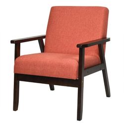 Solid Rubber Wood Fabric Accent Armchair-Orange  Made of solid rubber wood the accent chair is sturdy and durable for a long lifespan.
