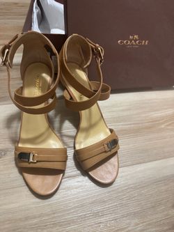 Coach Leather Ankle Strap Heeled Sandals