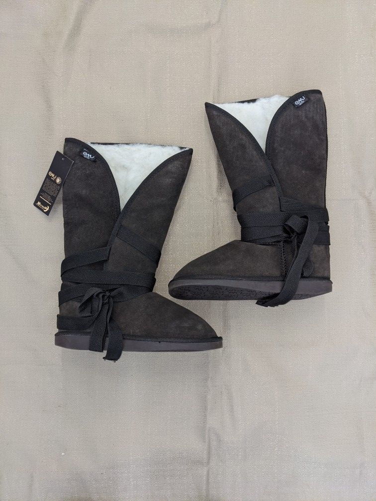 New Winter Boots Size 7 - Sheepskin Suede Merino Wool - Wide Adjustable Calf