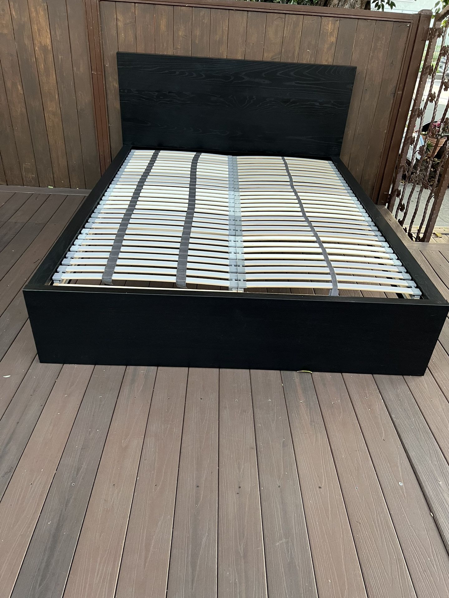 Ikea MALM Queen Size Bed frame, Brown-Black With LÖNSET Slatted bed base, Queen