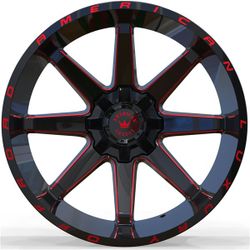 ON SALE NEW AMERICN LUXURY 20X10 5X139.7 5X150 black with red WHEELS & 35125020 TIRES (WE FINANCE)