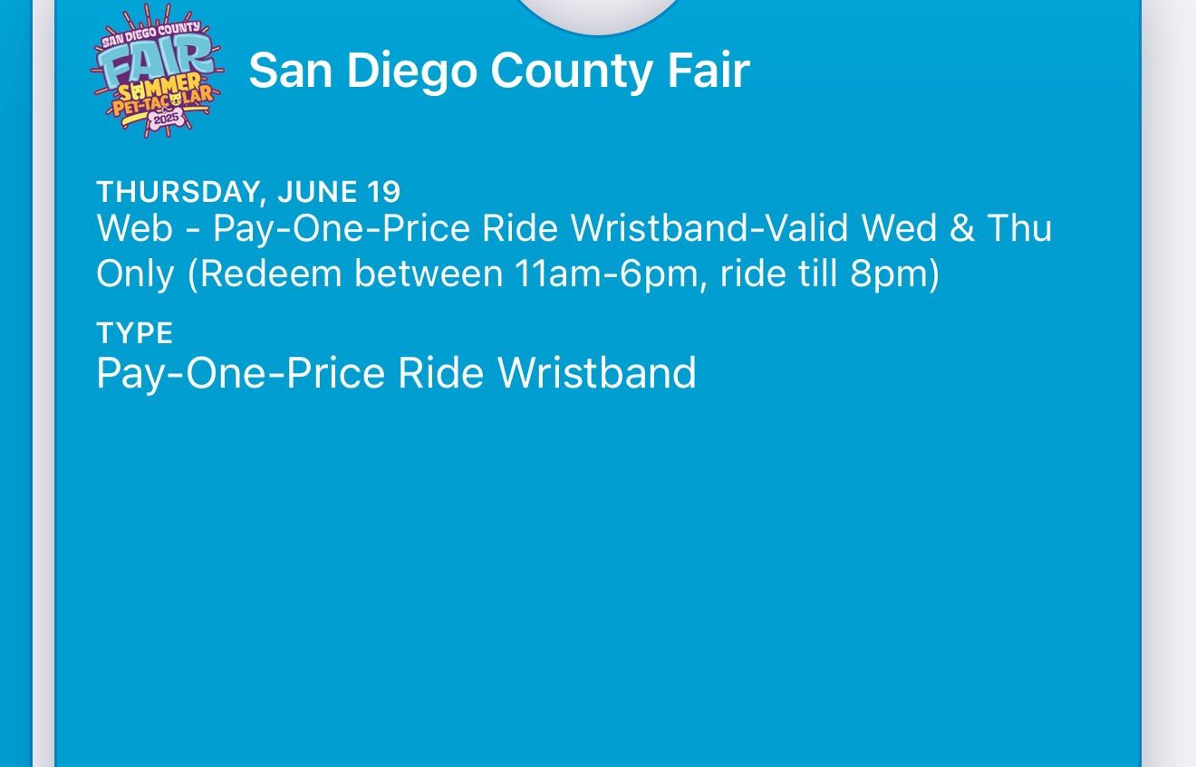 Del Mar Fair Unlimited Rides Wristbands 