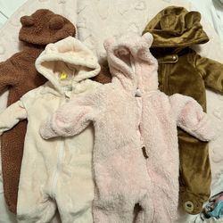 Bundle Lot Of Infant Baby Girl One Piece Teddy Bear Jacket Suit Used 3 Months