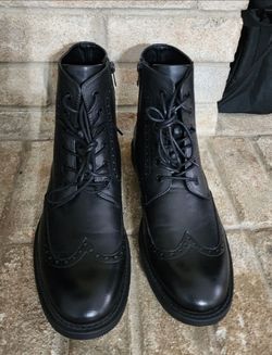 Kenneth Cole Black Wingtip Brogue Boots Size 10.5 Men's
