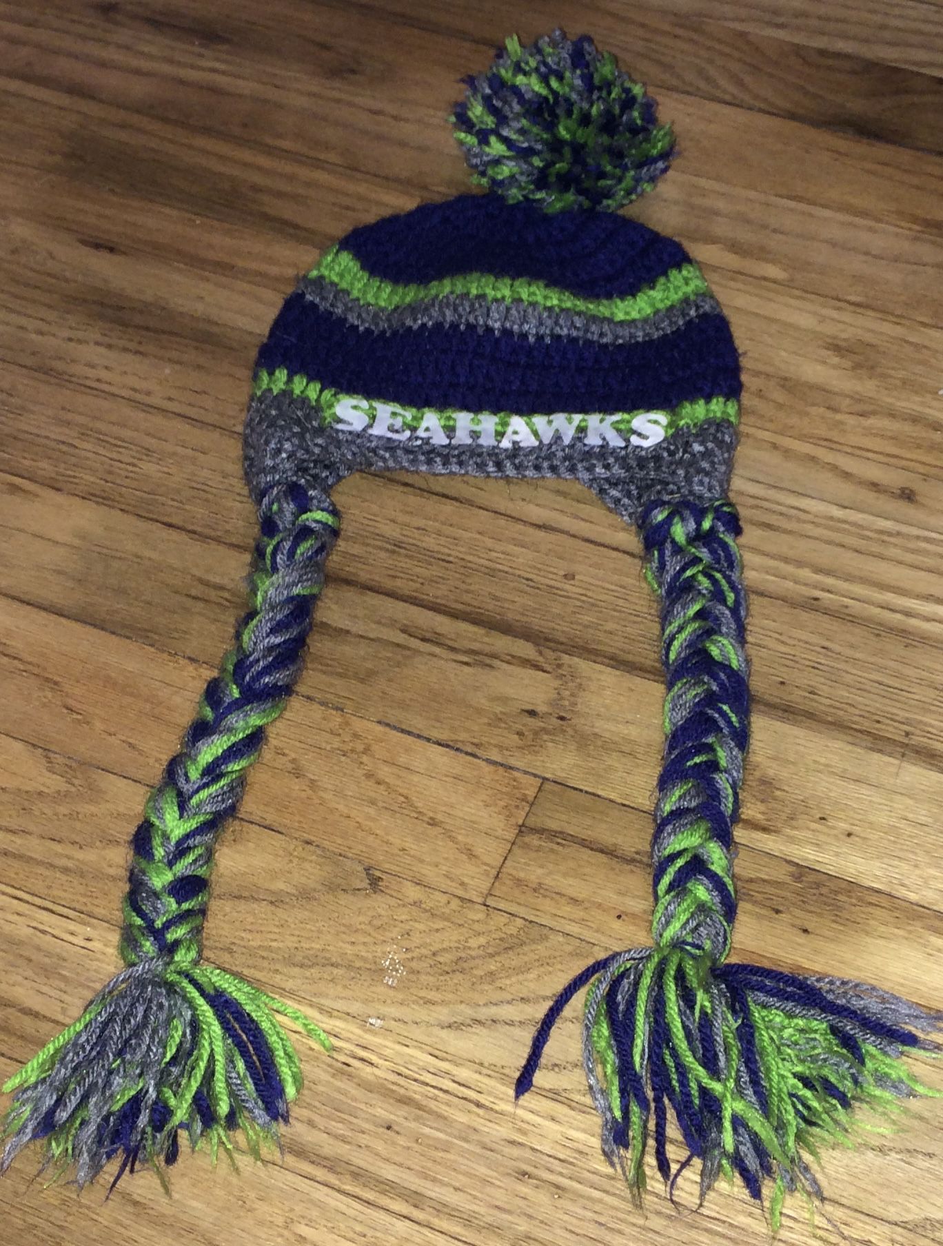 Crochet Football Seattle Seahawks Bird Inspired Beanie Hat with Braids