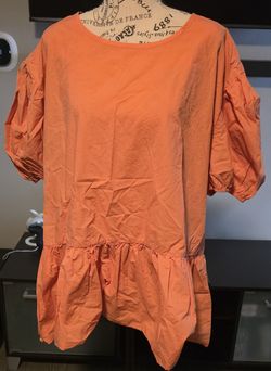 Women's Plus Size 3X Orange Short Sleeve Ruffle Detail Peplum Top Shirt Blouse