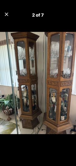 Vintage Hexagon Curio W Glass Shelves