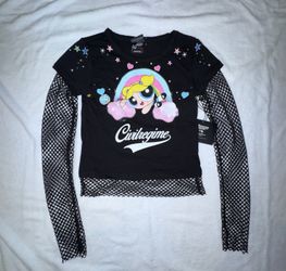 Civil Regime Powerpuff Girls Bubbles Cry Baby Hellveil Mesh Twofer Top Black S